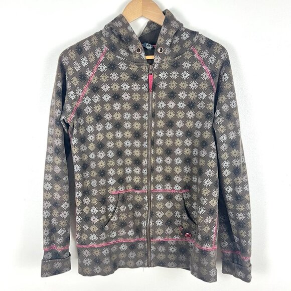 Womens Cruel Girl Y2K Zip Hoodie sz L Floral Embroidered Logo Pins Pink Contrast - Picture 1 of 11